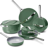 Caraway Deluxe Nonstick Ceramic Cookware Set (16 Piece) Pots, Frying Pans, Lids and Kitchen Storage – PFAS & PFOA Free – Oven Safe Ceramic Pan Set & Compatible with All Stovetops – Sage