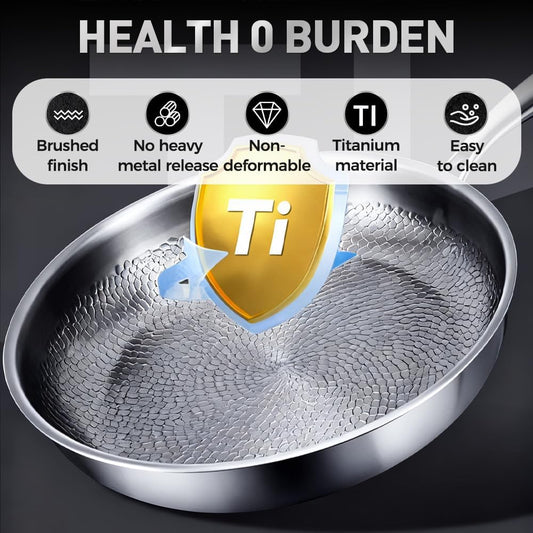 Titanium Hammered Pan Pro with Lid, 2025 New Multifunctional Ultra-Durable Scratch-Resistant Non Stick, 12 Pure Titaniums Pro Pans for Cook, Titanium Frying Pan for All Stovetops (11.81in, With Lid)