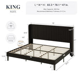 Allewie Queen Size Velvet Bed Frame/Vertical Channel Tufted Wingback Headboard/Upholstered Platform Bed/Strong Wooden Slats/No Box Spring Needed/Easy Assembly/Black