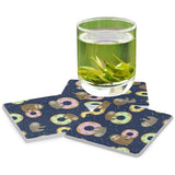 Donut Sloth Square Coasters for Drinks 4 Packs, Absorbent Heat-Resistant Ceramic Stone Coaster Desktop Protector with Cork Base for Kitchen Bar Home Decor, 3.9 Inch