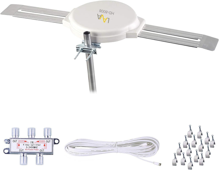 LAVA HD8008 Omnidirectional 360 Degree HD TV 4K Omnipro TV Antenna OmniPro HD-8008 + Installation Kit & FiveStar TV Antenna Jpole
